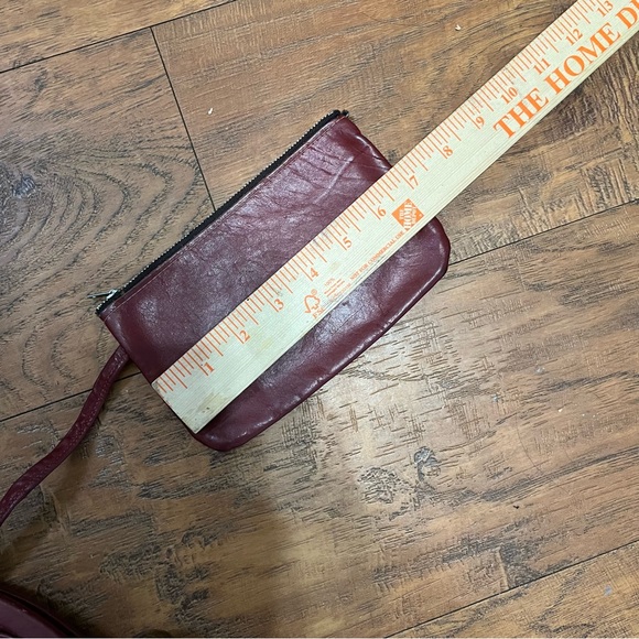 Vintage red leather ball clasp close purse canvas lined attach coin bag straps - Picture 9 of 16